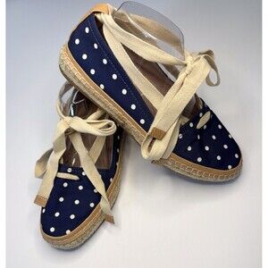 Antonio Melani Luluna Ankle Wrap Jute Espadrille Slip On Polka Dot Flat Navy 9M